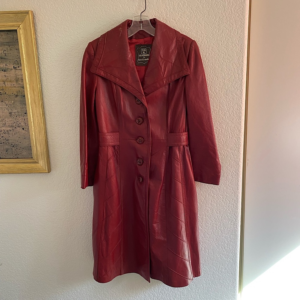 Deep red leather coat 24k
